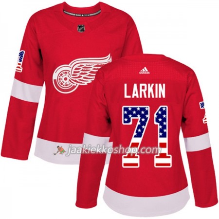 Nainen NHL Detroit Red Wings Pelipaita Dylan Larkin 71 Adidas 2017-2018 Punainen USA Flag Fashion Authentic